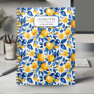 Lemon Pattern Tropical Fruit Personalised Name Notebook