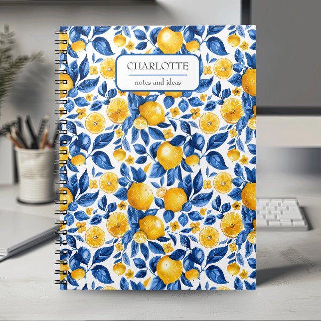 Lemon Pattern Tropical Fruit Personalised Name Notebook (Creator Uploaded)