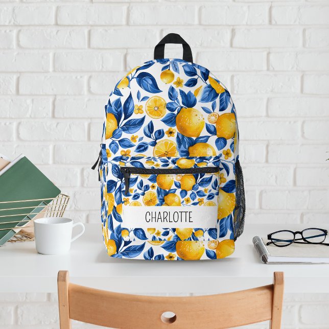 Lemon Pattern Tropical Fruit Personalised Name Printed Backpack (Creator Uploaded)
