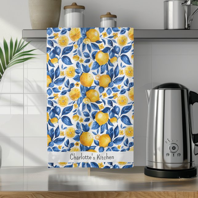Lemon Pattern Tropical Fruit Personalised Name Tea Towel (Creator Uploaded)