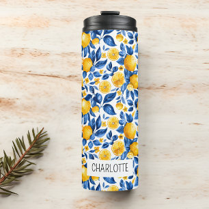 Lemon Pattern Tropical Fruit Personalised Name Thermal Tumbler