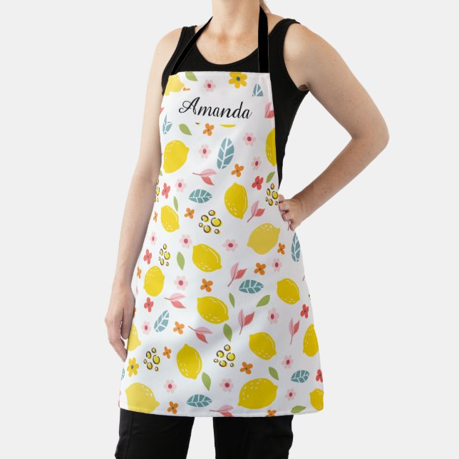 Lemon Pattern with Custom Name – Fun & Colourful Apron (Insitu)