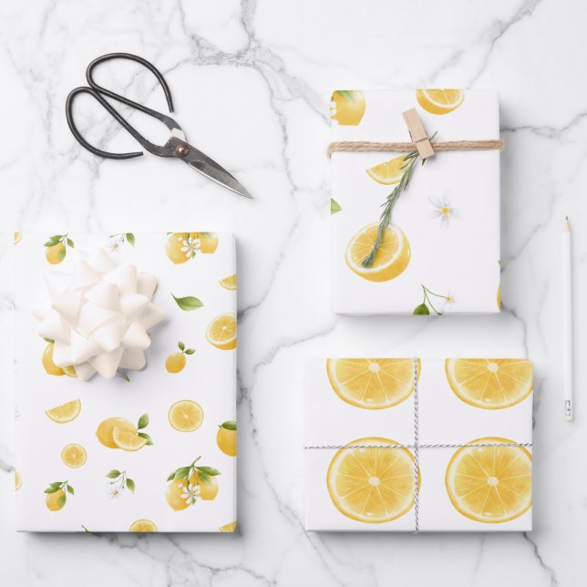 Lemon Pattern Wrapping Paper Sheet (Front)