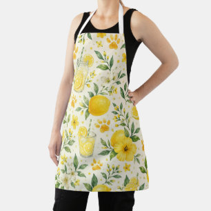 Lemon Paw Print Summer Kitchen Apron for Pet Lover