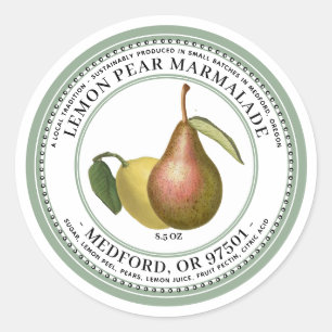 LEMON PEAR Marmalade 1930 Vintage Green Classic Round Sticker