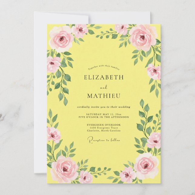 Lemon Petal Foliage Wedding Invitation (Front)