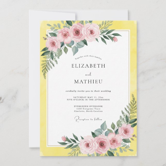 Lemon Pink Bloom Wedding Invitation (Front)