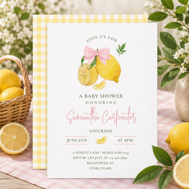 Lemon pink bow baby shower invitation (Creator Uploaded)