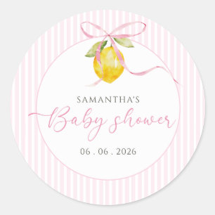 Lemon pink bow coquette baby girl shower classic round sticker
