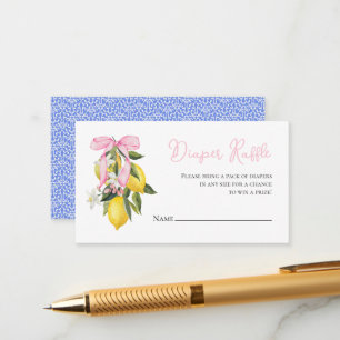 Lemon Pink Bow coquette baby shower Diaper Raffle Enclosure Card
