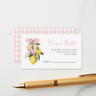Lemon Pink Bow coquette baby shower Diaper Raffle Enclosure Card