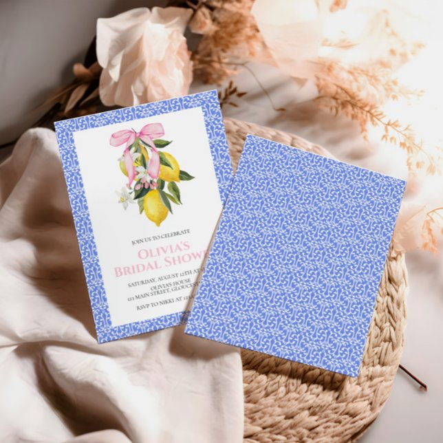 Lemon Pink Bow Coquette Bridal Shower Invitation (Creator Uploaded)