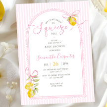 Lemon pink bow coquette stripes baby girl shower