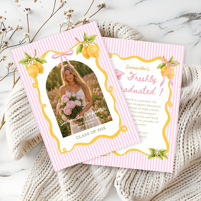  Lemon pink bow Graduation Announcement (Creator Uploaded)