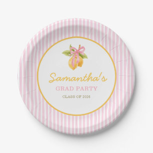 Lemon pink bow graduation party paper plate