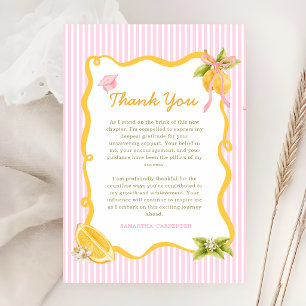Lemon pink bow Graduation party Thank You Card
