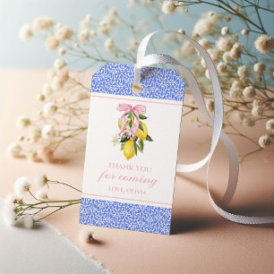 Lemon Pink Bow preppy birthday Gift Tags