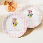 Lemon Pink Bow preppy Coquette 1st birthday Paper Plate<br><div class="desc">Coquette Lemon with Pink Bow preppy 1st birthday with pink gingham.</div>