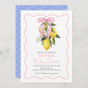 Lemon Pink Bow preppy Coquette baby shower Invitation