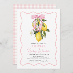 Lemon Pink Bow preppy Coquette baby shower Invitation