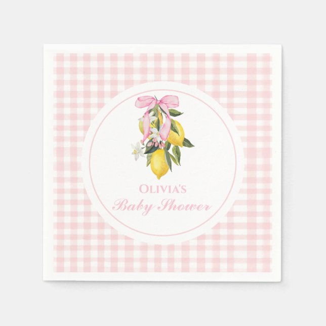 Lemon Pink Bow preppy Coquette baby shower Napkin (Front)