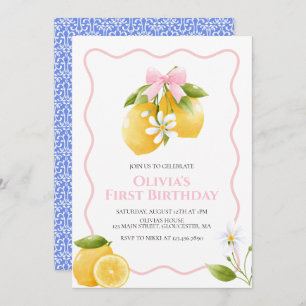 Lemon Pink Bow preppy Coquette birthday Invitation