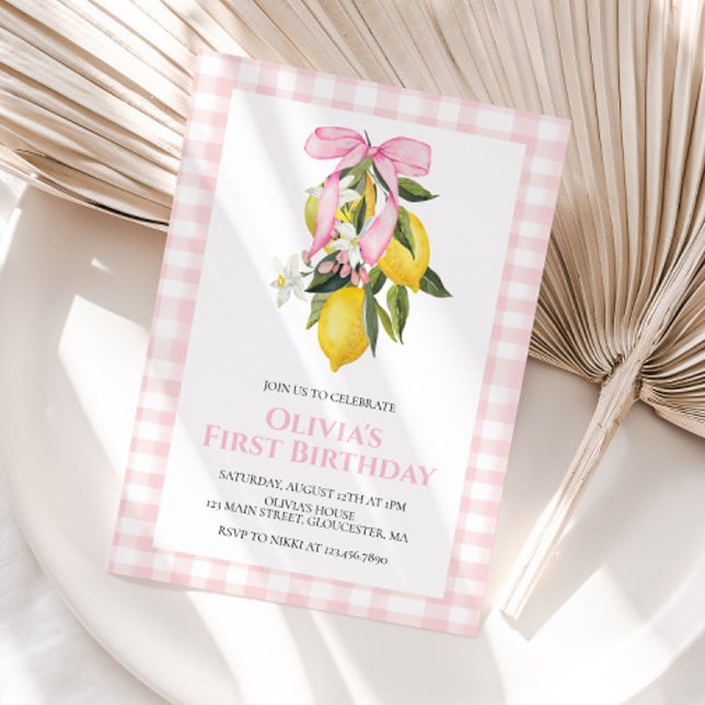 Lemon Pink Bow preppy Coquette birthday Invitation (Creator Uploaded)