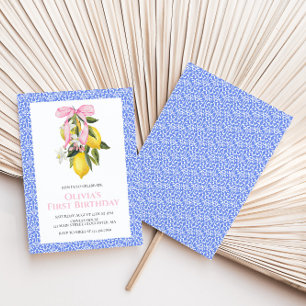 Lemon Pink Bow preppy Coquette birthday Invitation