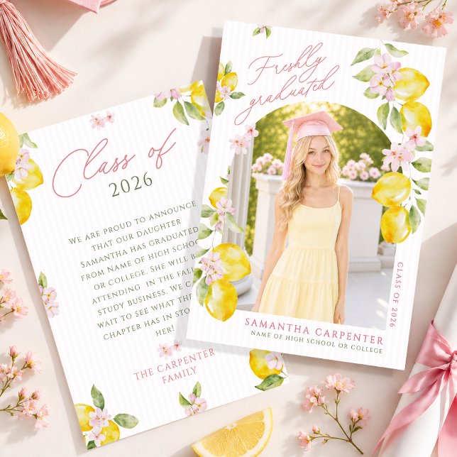  lemon pink flowers graduation announcement (Creator Uploaded)