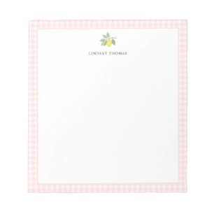 Lemon Pink Gingham Border Personalised Notepad