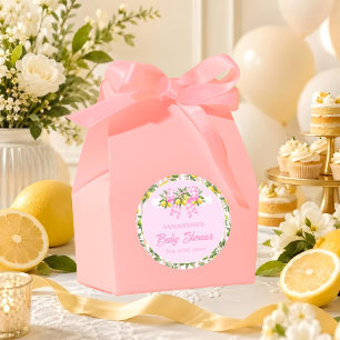 Lemon & Pink Gingham Bow Baby Shower Classic Round Sticker