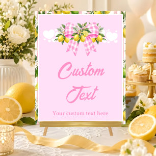 Lemon & Pink Gingham Bow Baby Shower Table Sign