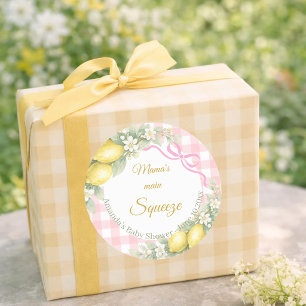 Lemon pink gingham mama's main squeeze Baby Shower Classic Round Sticker