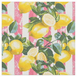 Lemon Pink Stripe Cotton Fabric