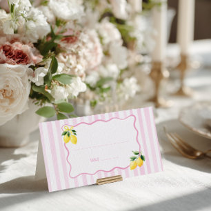 Lemon Pink Stripes  Place Card