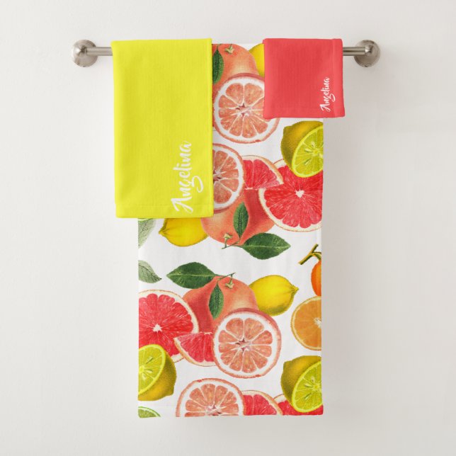Lemon pink yellow citrus Pattern name Bath Towel Set (Insitu)