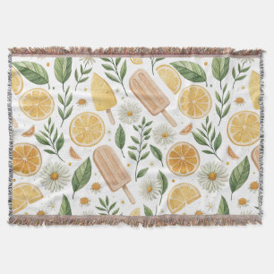 Lemon Popsicle & Floral Throw Blanket
