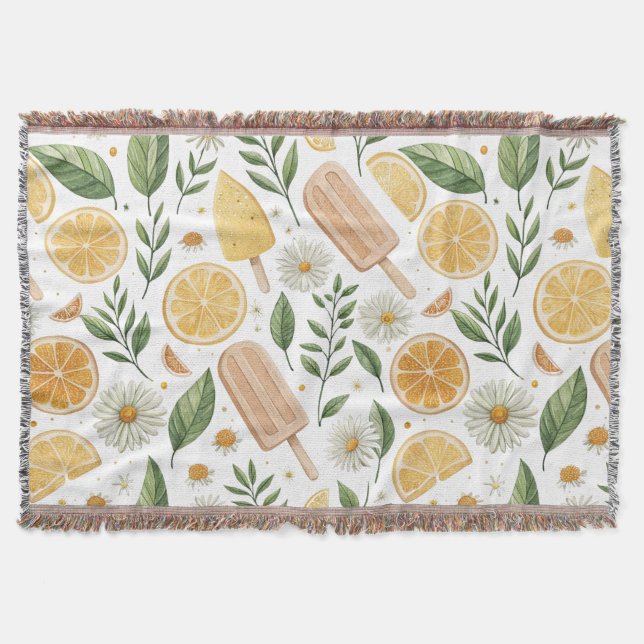 Lemon Popsicle & Floral Throw Blanket (Front)