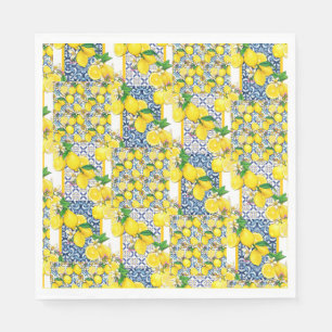 Lemon Portuguese Azulejo Mediterranean Santorini   Napkin