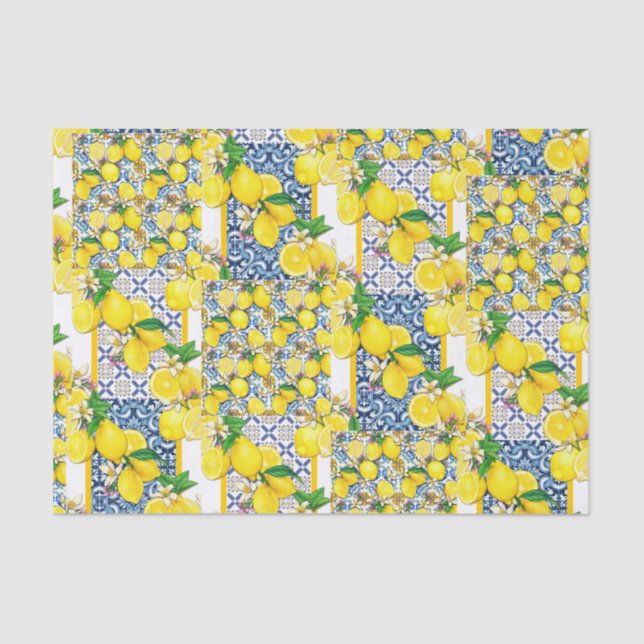 Lemon Portuguese Azulejo Mediterranean Santorini  Tissue Paper (Front)