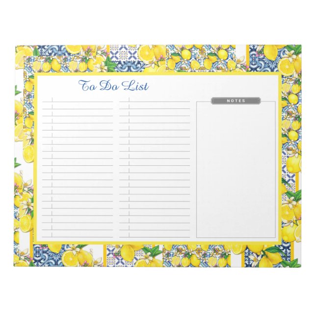 Lemon Portuguese Azulejo Mediterranean to do list Notepad (Front)