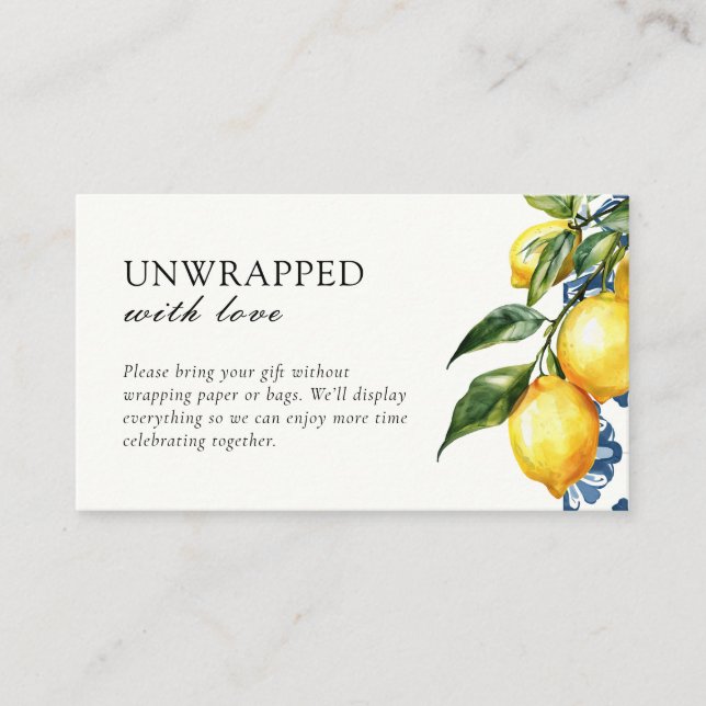 Lemon Positano Display Shower No Wrapping Gifts Enclosure Card (Front)