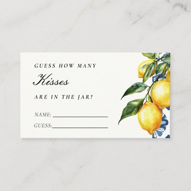 Lemon Positano How Many Kisses Bridal Shower Enclosure Card (Front)
