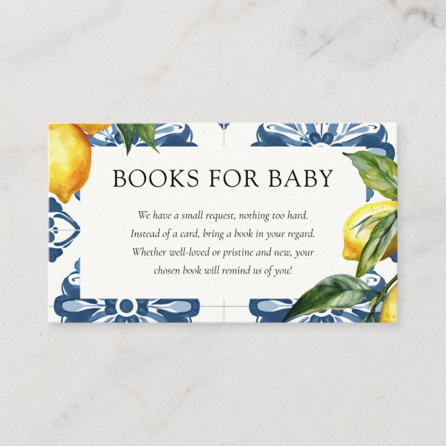 Lemon Positano Italian Baby Shower Books for Baby Enclosure Card (Front)
