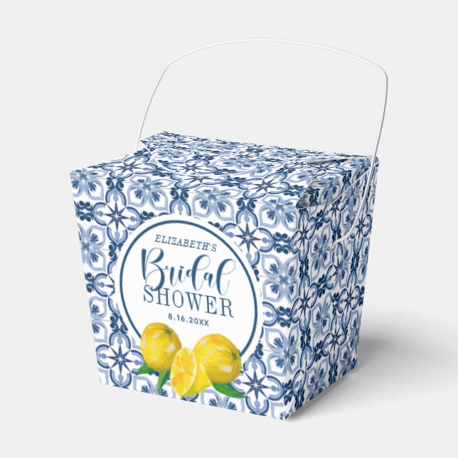 Lemon Positano Italian Blue Tile  Favour Box (Front Side)