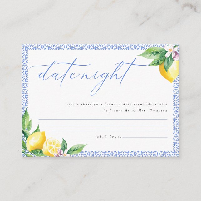 Lemon Positano Italian Date Night Ideas Enclosure Card (Front)