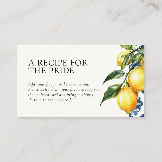 Lemon Positano Recipe Request Bridal Shower Enclosure Card (Front)