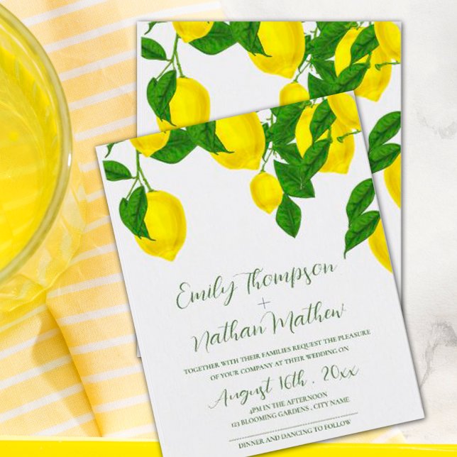  Lemon Pretty Bright Yellow Citrus Wedding Invitat Invitation (Creator Uploaded)
