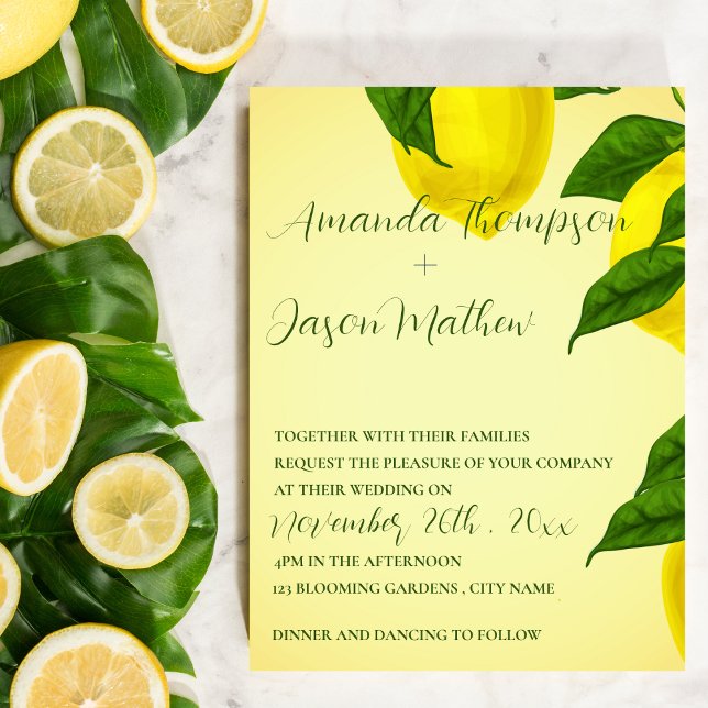  Lemon Pretty Bright Yellow Citrus Wedding Invitation (Lemon Pretty Bright Yellow Citrus Wedding Invitation)