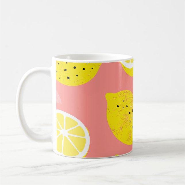 Lemon print, bright seamless summer pattern. coffee mug (Left)